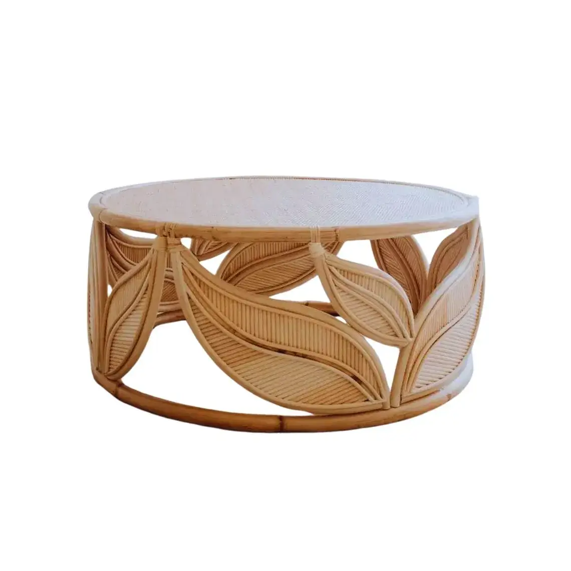 Round Rattan Table - Rose Leaf Design